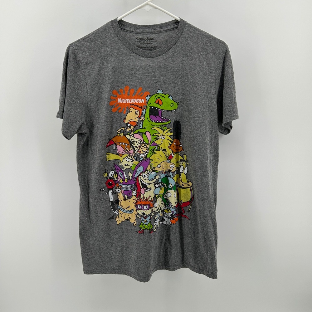 Nickelodeon Heather Gray 90s Cartoon Nicktoons Graphic TShirt M Unisex Nostalgia